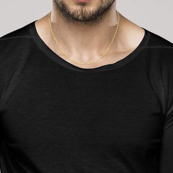 Italian Solid 925 Sterling Silver, 18Kt Gold Plated 2.5mm Paperclip Link Chain N - Picture 4 of 6